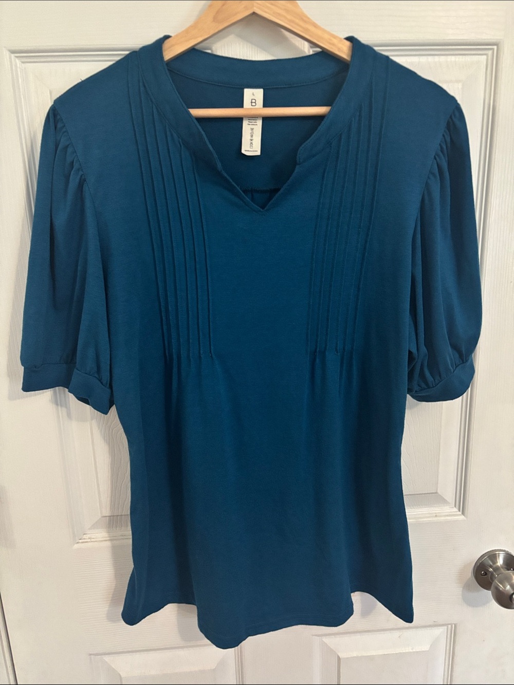 Teal Pintuck V-Neck Blouse - Women's Short Sleeve Top